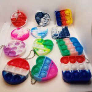24 Pack Fidget Stress Relieving Push Pop Bubble Keychains Hearts Circles Squares